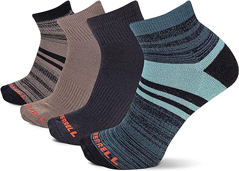 Merrell Men's and Women's Cushioned Midweight Ankle Socks-4 Pair Pack-Unisex Moisture Management and Anti-Odor