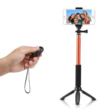 Accmor Pro Selfie Stick Extendable Handheld with Mini Tripod Stand with Bluetooth Remote Shutter for Smartphones Orange