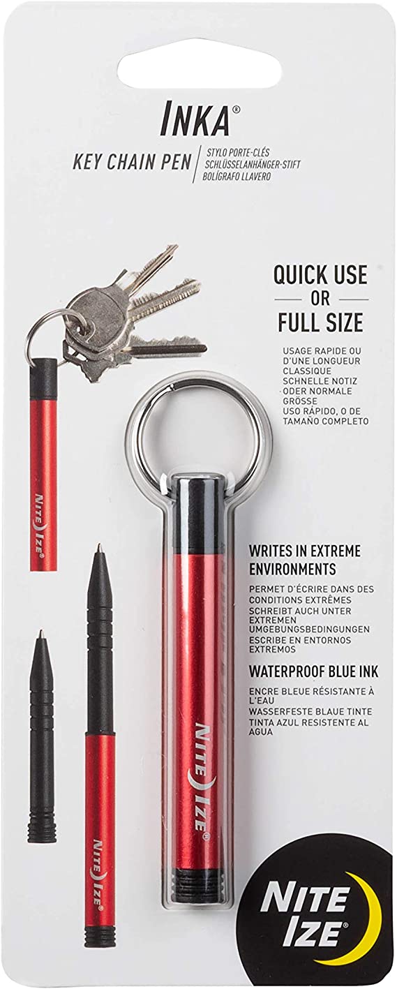 Nite Ize INKA Key Chain Pen, Everyday Carry Full Size and Quick Use Pen, Red