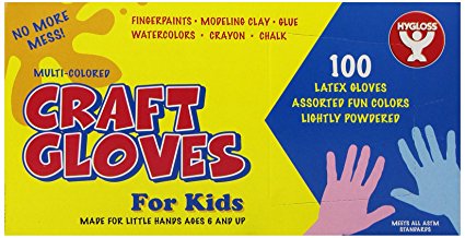 Hygloss 97100 Colored Craft Latex Gloves, Kids, Assorted Colors, 100-Pack