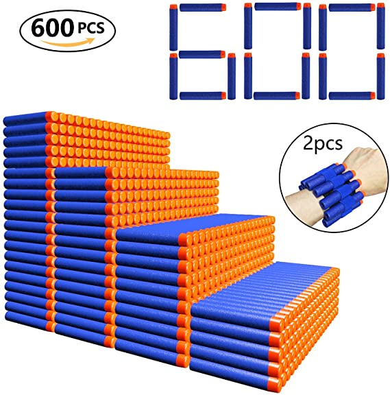 600 PCS Refill Bullets Darts   2PCS Rubber Storage Wrist Belt for Nerf Guns N-Strike Elite Series Blasters - Cyclone EVA Sponge Foam Soft Tips Dart Pack for Children Toys by MIBOTE