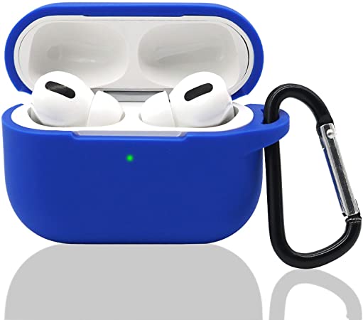 AirPods Pro Case, Silicone Protective Skin Cover with Keychain [Visible Front LED] Shockproof Soft Slim Cases Accessories for AirPods Pro Charging Case (Blue)