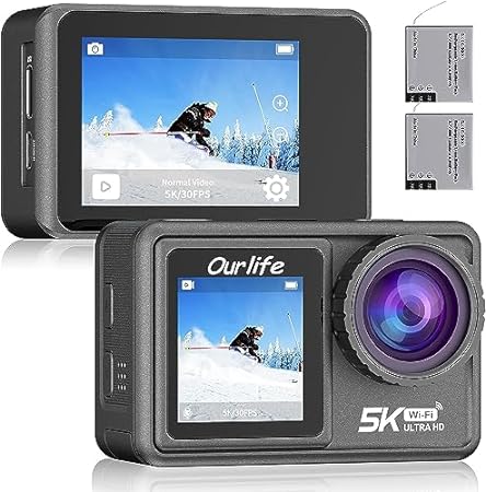 「並行輸入品」Ourlife Ourlife Action Camera 5K 30FPS、ウルトラHD防水カメラ水中の水中、ジャイロ安定化、48MP写真、フロントLCD、タッチリアスクリーン、水泳、シュノーケリング、冒険のスポーツカメラ