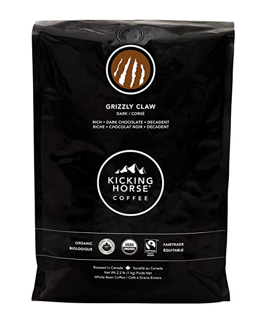 Kicking Horse Coffee, Grizzly Claw, Dark Roast, Whole Bean, 2.2 lb - Certified Organic, Fairtrade, Kosher Coffee