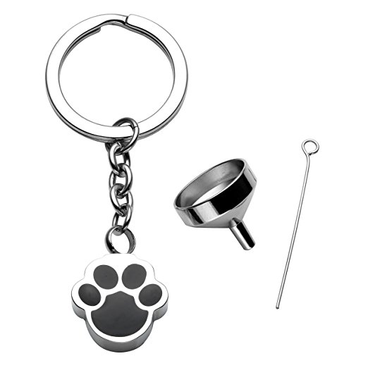 JOVIVI Cremation Jewelry - Stainless Steel Pet/Dog Paw Urn Keychain Memorial Ash Keepsake Pendant with Filler Kit and Gift Box