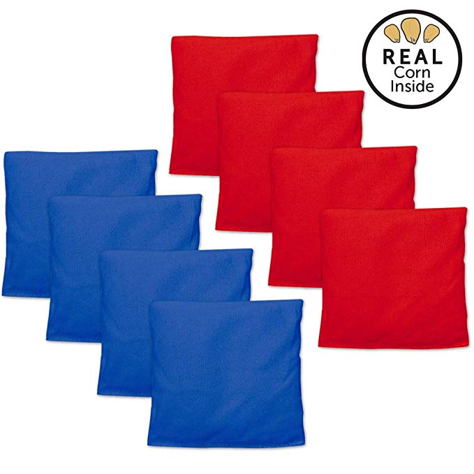 Corn Filled Cornhole Bags - Set of 8 Duck Cloth Bean Bags for Corn Hole Game - Regulation Size & Weight