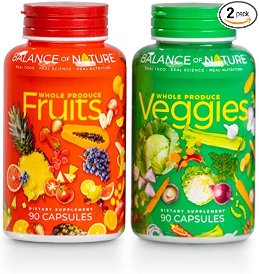 Balance Of Nature Fruit and Vegetable Supplements - 90 Fruit and 90 Veggie Capsules - Green and Red Superfood, Better Than A Multivitamin, Vegan, No Fillers or Extracts, 100% Natural Whole Food