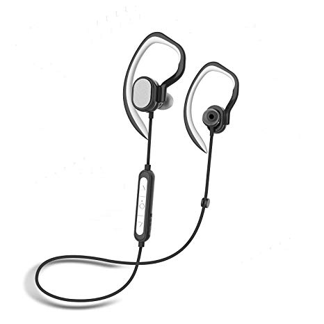 Mucro Bluetooth Headphones Wireless Sports Earhook Earphones w/Mic HD Stereo Sweatproof in Ear Earbuds for Gym Running Workout Noise Cancelling Headsets (Black)