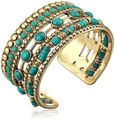 Lucky Brand Women's Turquoise Statement Cuff Bracelet, Gold, One Size