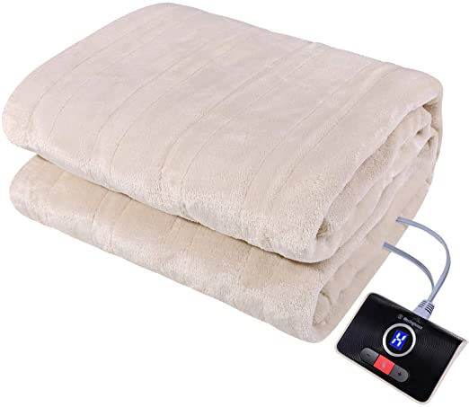 Westinghouse Electric Blanket Twin Size 62"x84" Heated Throw Soft Silky Microplush Flannel Heating Blanket, 10 Heat Settings & 12 Hours Auto Off, Machine Washable, Beige