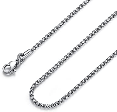FOSIR 2-4MM Mens Womens Stainless Steel Silver Square Rolo Chain Necklace 18-36 Inch …
