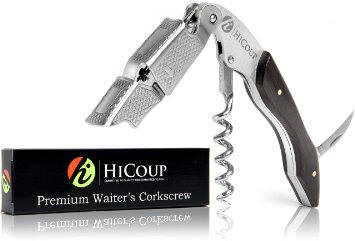 Ebony Wood Waiters Corkscrew by HiCoup - Best All-in-one Wine Opener Bottle Opener and Foil Cutter