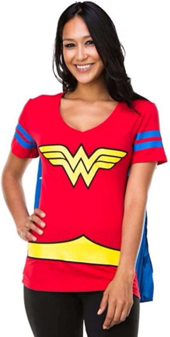 Wonder Woman Blue Stripes Juniors Costume Cosplay Cape T-Shirt Tee Shirt DC Comics