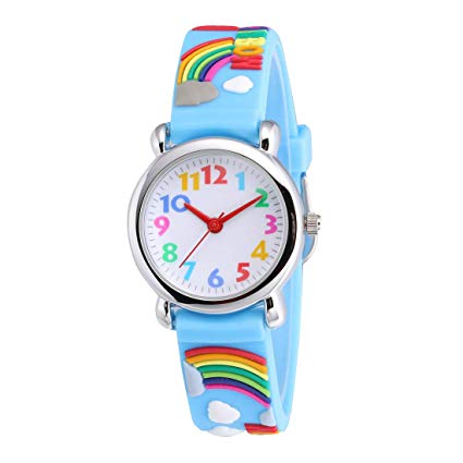 Jewtme Cute Toddler Children Kids Watches Ages 3-8 Analog Time Teacher 3D Silicone Band Cartoon Watch for Little Girls Boys