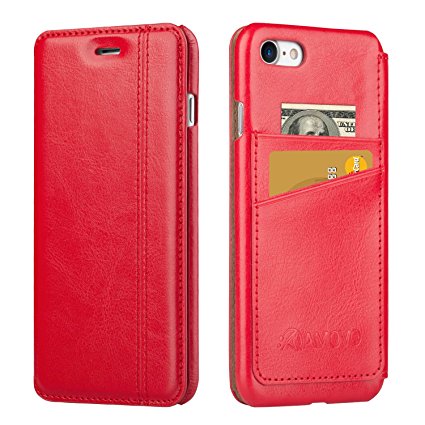 AMOVO iPhone 7 Case, iPhone 7 Wallet Case [Premium Vegan Leather] iPhone 7 Flip Cover with Gift Box Package (iPhone 7 (4.7") Red)