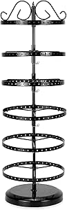 QWORK® 6 Tier Metal Rotating Earring Holder Stand Black Jewelry Display Tower Stand with Adjustable Inter-Tier Distance - 260 Hole Capacity for 130 Pairs