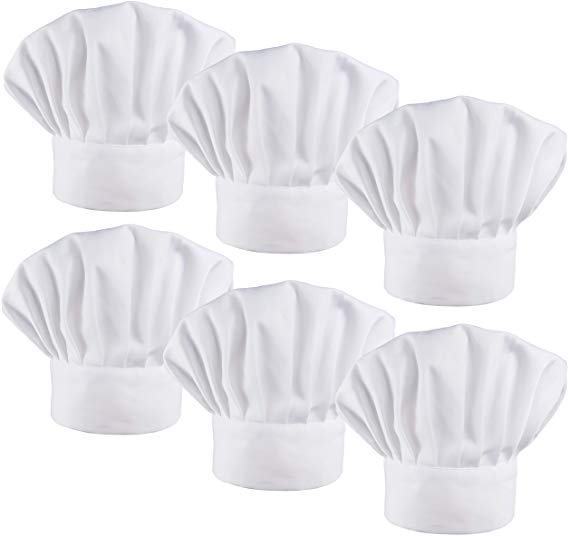 LilMents 6 Pack Chef Hat Set Elastic Baker Kitchen Catering Cooking Chefs Hats