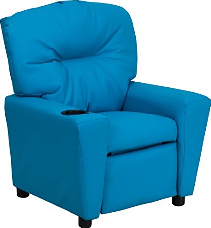 Contemporary Turquoise Vinyl Kids Recliner with Cup Holder