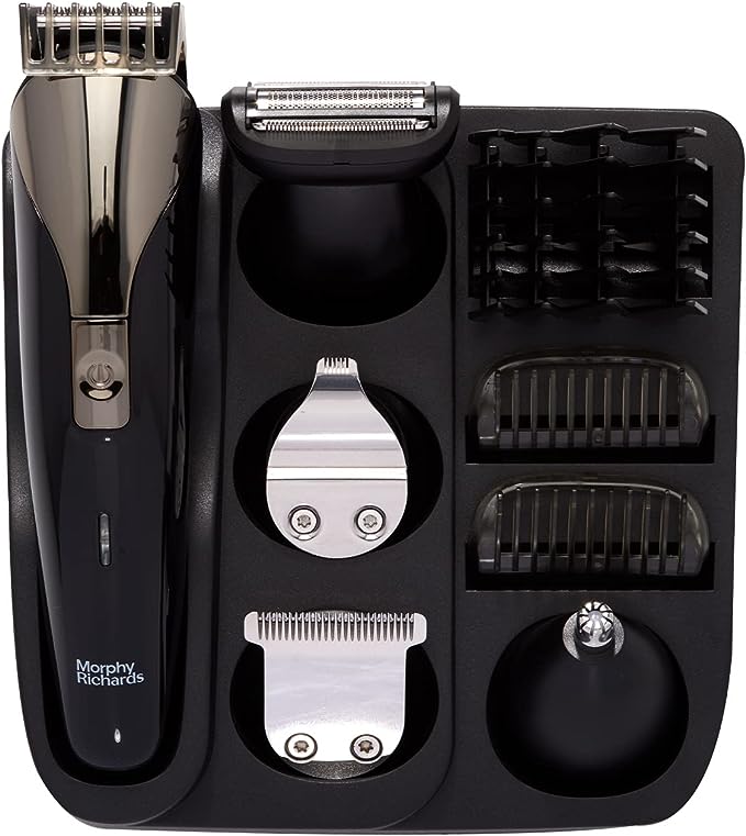 Morphy Richards Kingsman Pro 12-in-1 Body Groomer|3Months of Trimming*| Fast USB Charging| Multi-Grooming Kit|5Face Nose Ear Hair blades|7Beard Combs| PrivatePart Shaving|2-Yr Warranty by Brand|Black