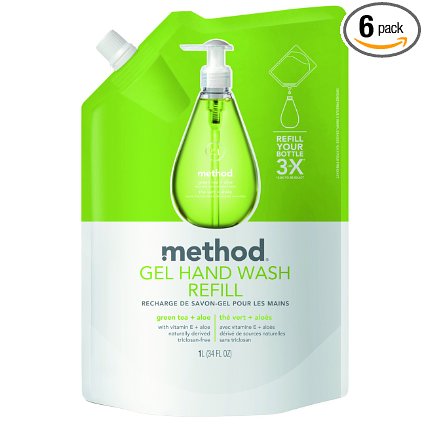Method Naturally Derived Gel Hand Wash Refill, Green Tea   Aloe, 34 Ounce (Pack of 6)