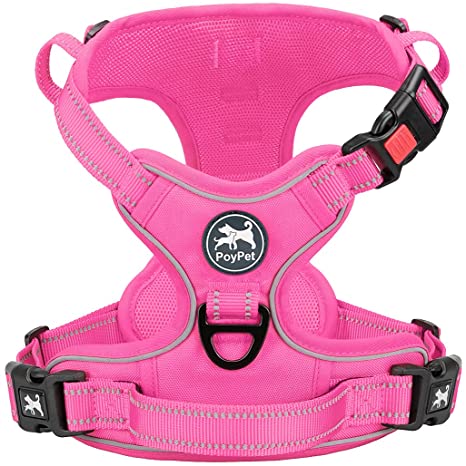 PoyPet No Pull Dog Harness, No Choke Front Lead Dog Reflective Harness, Adjustable Soft Padded Pet Vest with Easy Control Handle for Small to Large Dogs