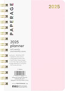 PAPERAGE 2025 Weekly & Monthly Spiral Bound Planner (Blush), 12 Month (January 2025 - December 2025), 5.5 in x 8 in, Weekly & Monthly Spreads, Includes Additional Note Pages & Trackers