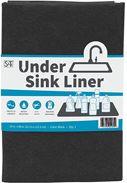 S&T INC. 518101 Under Sink Mat, Non-Adhesive Absorbent Waterproof Shelf Liner, Cut to Fit, 24 Inch x 48 Inch, Black