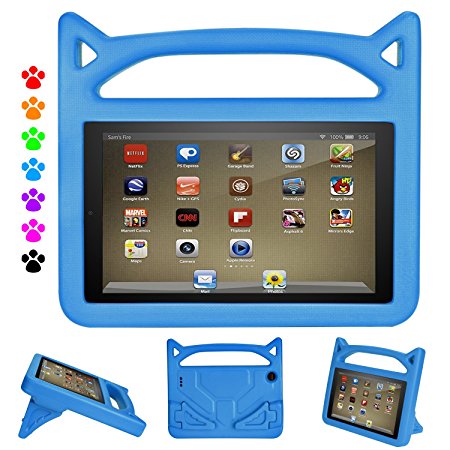 Fire HD 8 Case for Kids- Auorld Kids Shock Proof Light Weight Protective Stand Cover with Handle for Fire HD 8 Tablet (Compatible with 2017/2016 Release) (Blue)