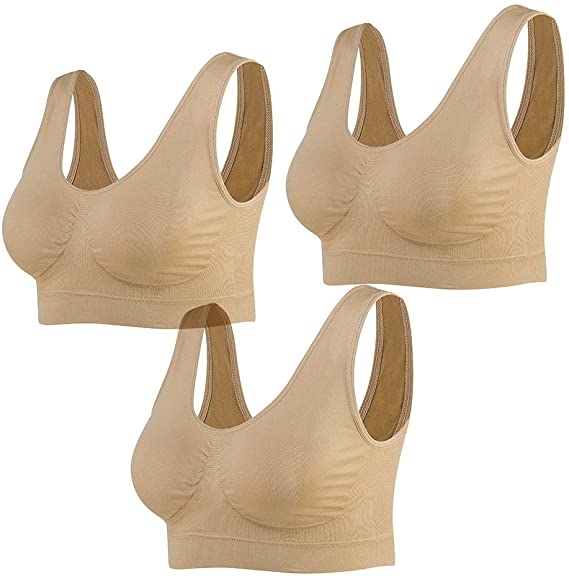 Lemef 3-Pack Seamless Sports Bra Wirefree Yoga Bra with Removable Pads for Women