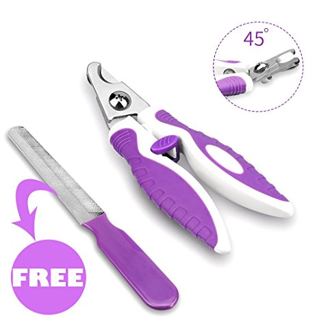 Airsspu Dog Nail Clippers and Trimmer, Grooming Toenail Clippers with Quick Sensor for Large Medium Small Dogs, Sturdy Non Slip Handles, Free Nail File Included, Purple