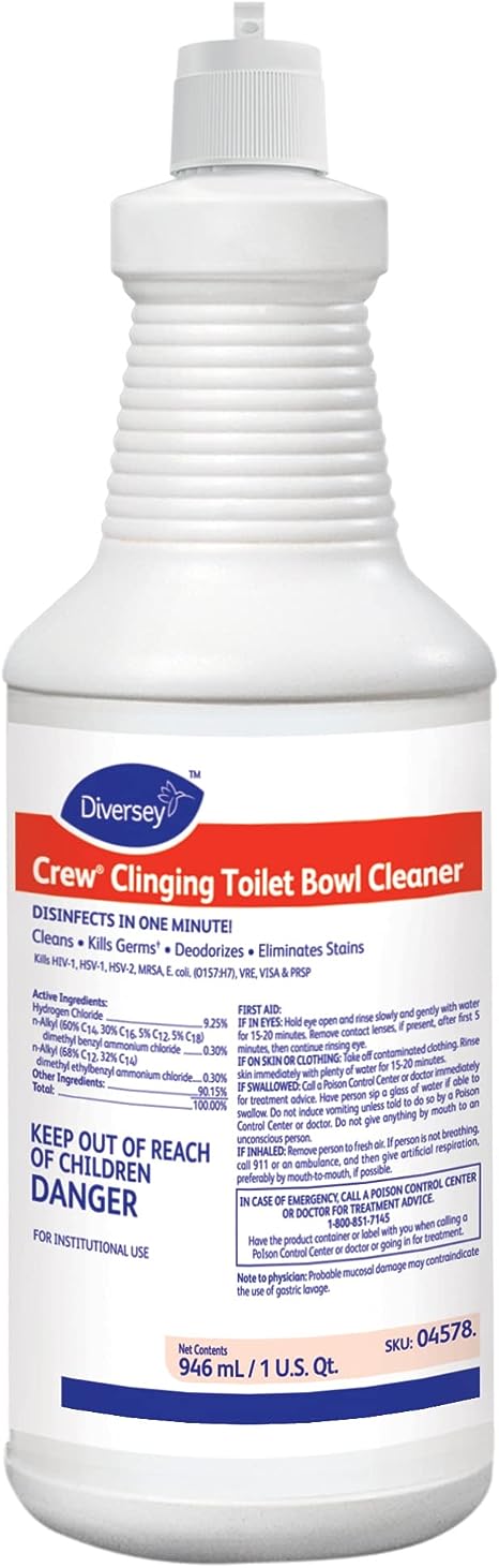 CREW Diversey Clinging Toilet Bowl Cleaner, Floral Scent, Liquid, 1 Qt. Bottle, 12/ct