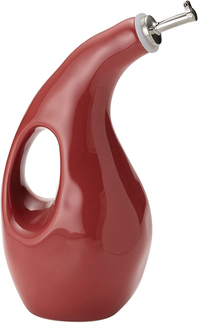 Rachael Ray 51979 Cucina Ceramics EVOO Olive Oil Bottle Dispenser with Spout - 24 Ounce, Red