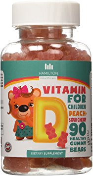Vitamin D3 800 IU for Children, 90 Healthy Gummy Bears Peach - Sour Cherry Flavor with No Artificial Flavors By Hamilton Healthcare