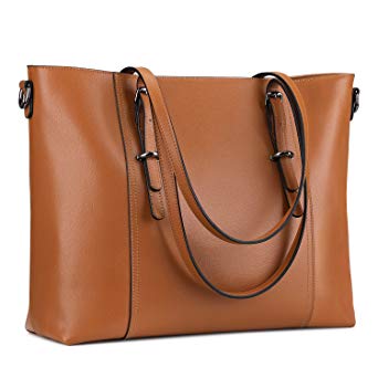 S-ZONE Leather Laptop Bag for Women Fits up to 15.6 inch Business Tote Shoulder Bag Purse