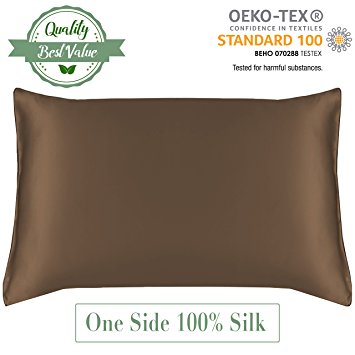MYK Luxury Pillowcase, 100% Pure Natural Mulberry Silk, 19 Momme with Cotton underside for Hair & Facial Beauty, Deep Envelope Closure Design, Queen Size 20"x30", Caramel, 1pc