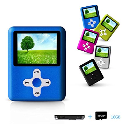 Lecmal Portable MP3/MP4 Player with 16GB Micro SD Card, Media Player, Video Player, Mini USB Port Economic Multifunctional MP3 Player / MP4 Player Music Player (16G-blue)