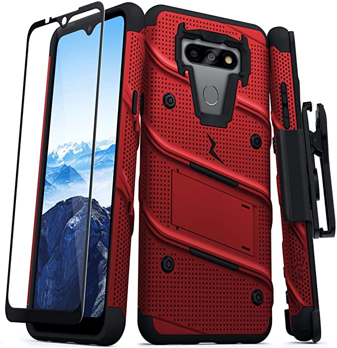 ZIZO Bolt Series for LG Harmony 4 Case with Screen Protector Kickstand Holster Lanyard - Red & Black