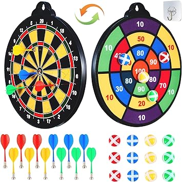 Double-Sided Magnetic Dart Board - with 12 Sticky Balls and Magnetic Darts Kids Fun Party Indoor Outdoor Toys Game Birthday Gifts for 5 6 7 8 9 10 11 12 Year Old Boys and Girls Play