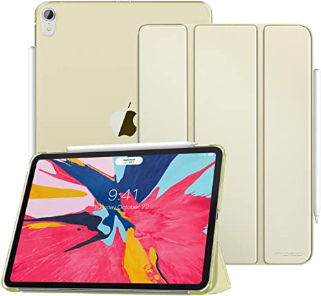 MoKo Case Fit iPad Pro 11" 2018 - Support Apple Pencil's Magnetic Attachment Feature - Slim Lightweight Smart Shell Trifold Stand Cover with Translucent Frosted Back, Auto Wake/Sleep - Champagne Gold