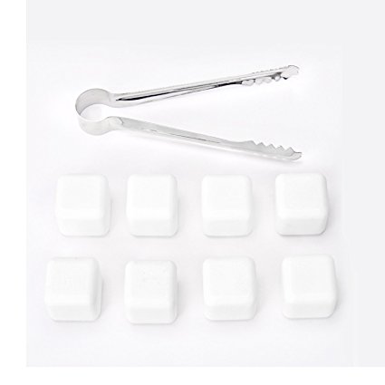 Whiskey Stones, Set of 8 Ceramic Ice Cube Chilling Rocks Wine Champagne Beer Chiller Reusable, Gift with Tongs