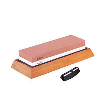 CO-Z Professional Sharpening Stone 2-Sided Grit 1000/4000 Whetstone Best knife sharpener stone with non-slip Bamboo Base and Angle Guide Sharpenig Stone for Chef, Kitchen, Pocket Knives and Scissors