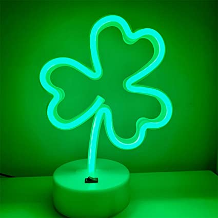 Clover Neon Signs Lights Led Cool Wall Art Aesthetic Night Neon Tube Sign USB/Battery Powered Green Lucky Decor For Wedding Birthday Birthday Party Camping Kids Room Bedroom Bar Lover Gift Shop