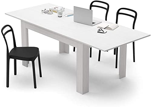 Mobili Fiver, Extendable Kitchen Table, Easy, White Ash, 140 x 90 x 77 cm, Made in Italy