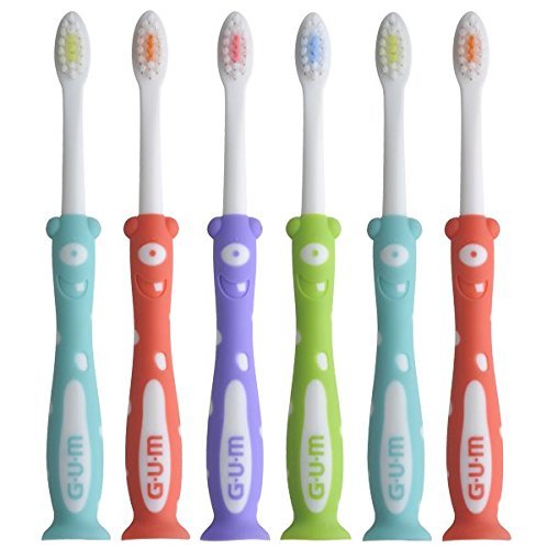 Sunstar GUM Monsterz Kids/Toddler Toothbrush, Children 2 , Soft, (Pack of 6)