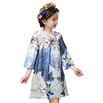 chliddkivy Childdkivy Butterfly Princess Dress Infant Party Cloth Unicorn Print