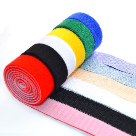 6 PCS of Cable-Tidy Hook & Loop Fastening Tape Blue Red Black Green Yellow White