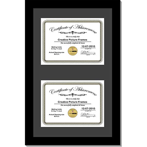 CreativePF [14x20bk-b] Black Vertical Double Diploma Frame with 2 Opening Black Mat, Holds 2-8.5x11-inch Documents with Wall Hanger