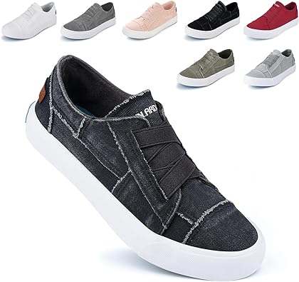 JENN ARDOR Women's Stylish Slip On Sneakers No Laces Elastic Low Top Canvas Sneakers Trendy Flats Comfortable Casual Walking Shoes