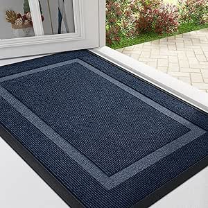 OLANLY Front Door Mat Indoor Outdoor Entrance, Waterproof All-Season, All-Weather Doormat, Sturdy Natural Rubber, Fade Resistant, Low Profile, Easy Clean Patio Porch Entryway Mat, 29.5x17, Blue