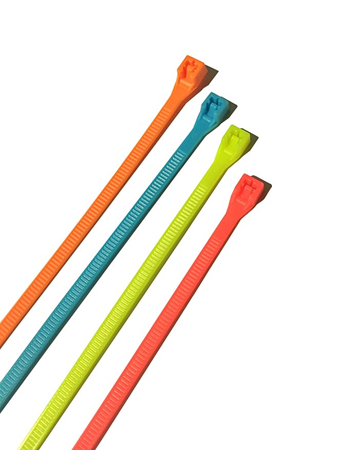 Gardner Bender 46-308FST Assorted Cable Tie, 8 Inch., 75 lbs. Tensile Strength, Wire / Cord Management Industrial and Household Use, Nylon Zip Tie, 100 Pk., Fluorescent Blue, Green, Yellow & Pink